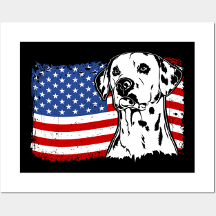 Proud Dalmatian American Flag patriotic dog Posters and Art